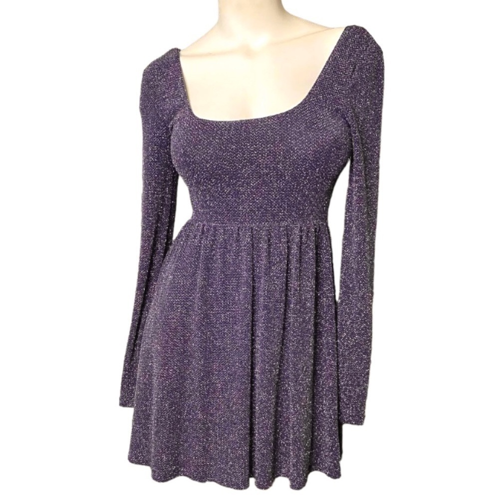 Free People Shimmery Metallic Skater Dress - Purple Silver‌‌‌‌‌‌